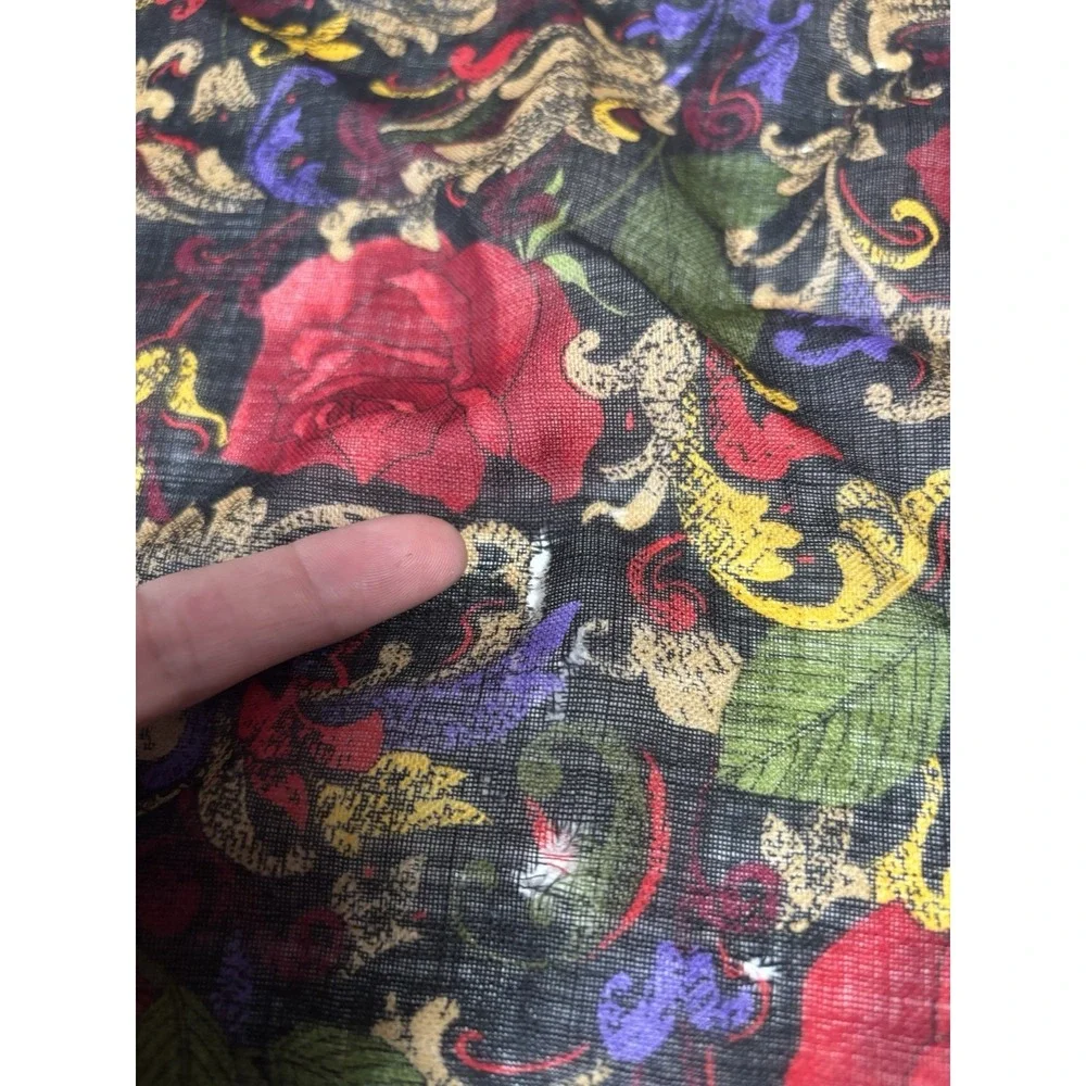 Vtg Oscar De La Renta Scarf Baroque Floral Print Roses Purple Red 29